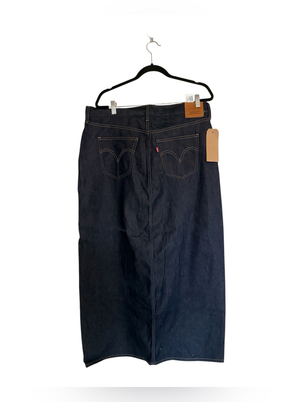 NWT Levi High-Waist Dark Blue Denim Exposed Maxi Skirt SZ-32 pockets - Picture 4 of 7